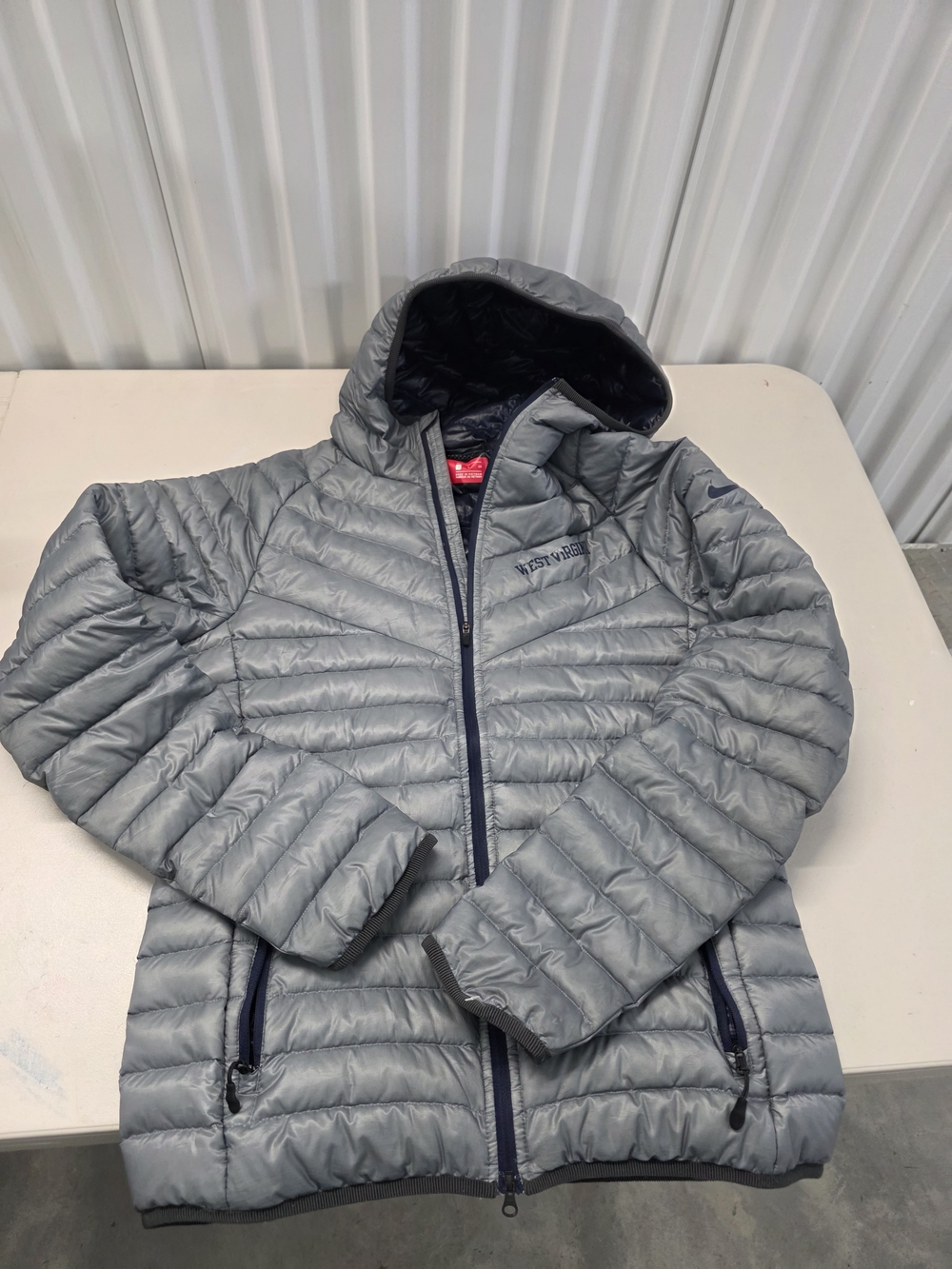 Nike Puffer West Virginia Jacket Men's Size Small Duct Tape Hole Patch In Back
